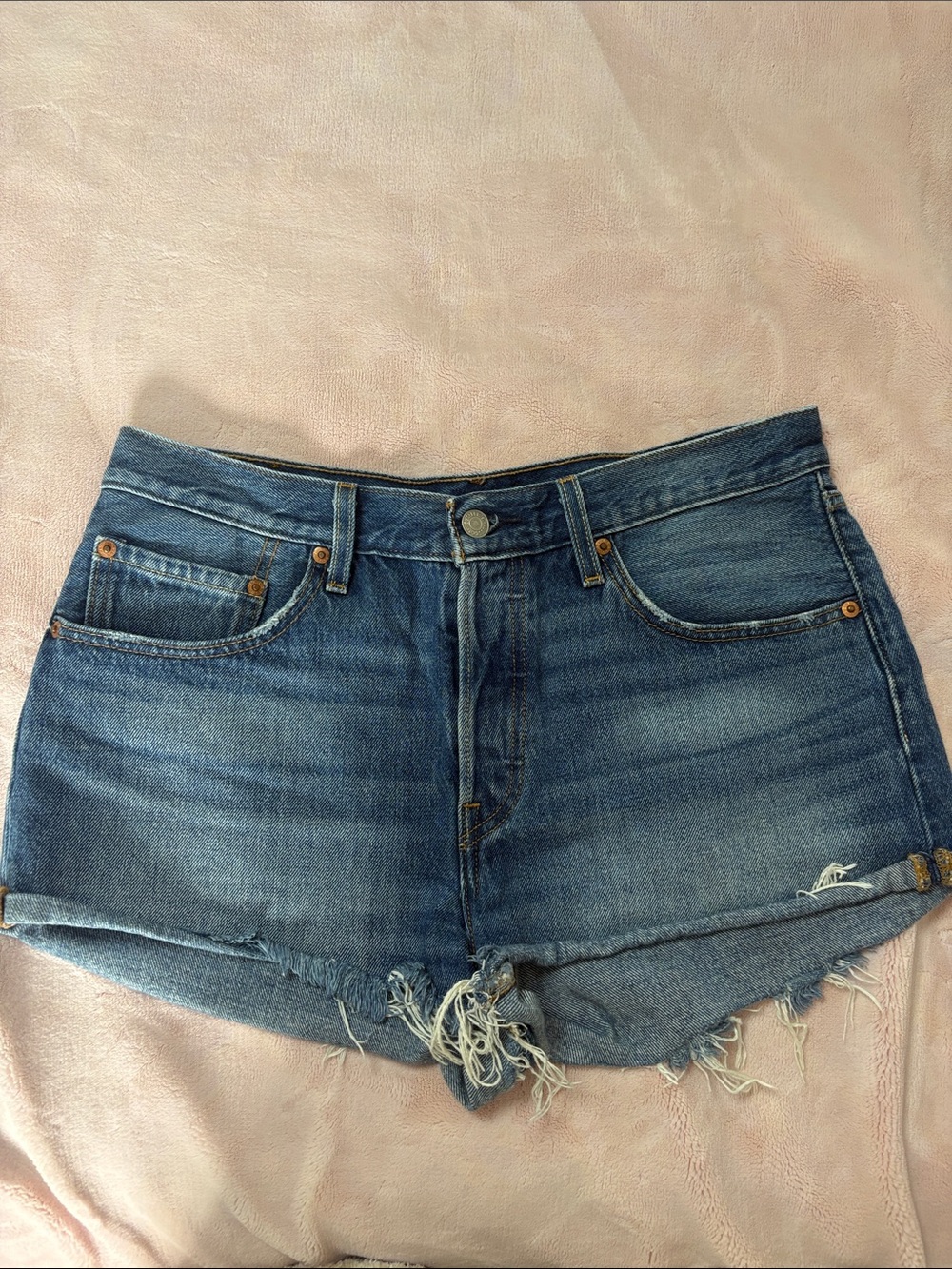 Levi Denim Frayed Hem Women's Shorts - Blue
